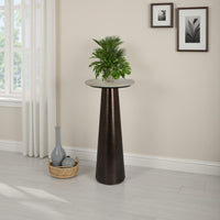 Plant Stand Accent Table, Bronze Metal, Round Gray Marble Top, 26 Inch -BM331018