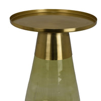 Palio Plant Stand Accent Table, Round Gold Metal, Green Glass Tapered -BM331019