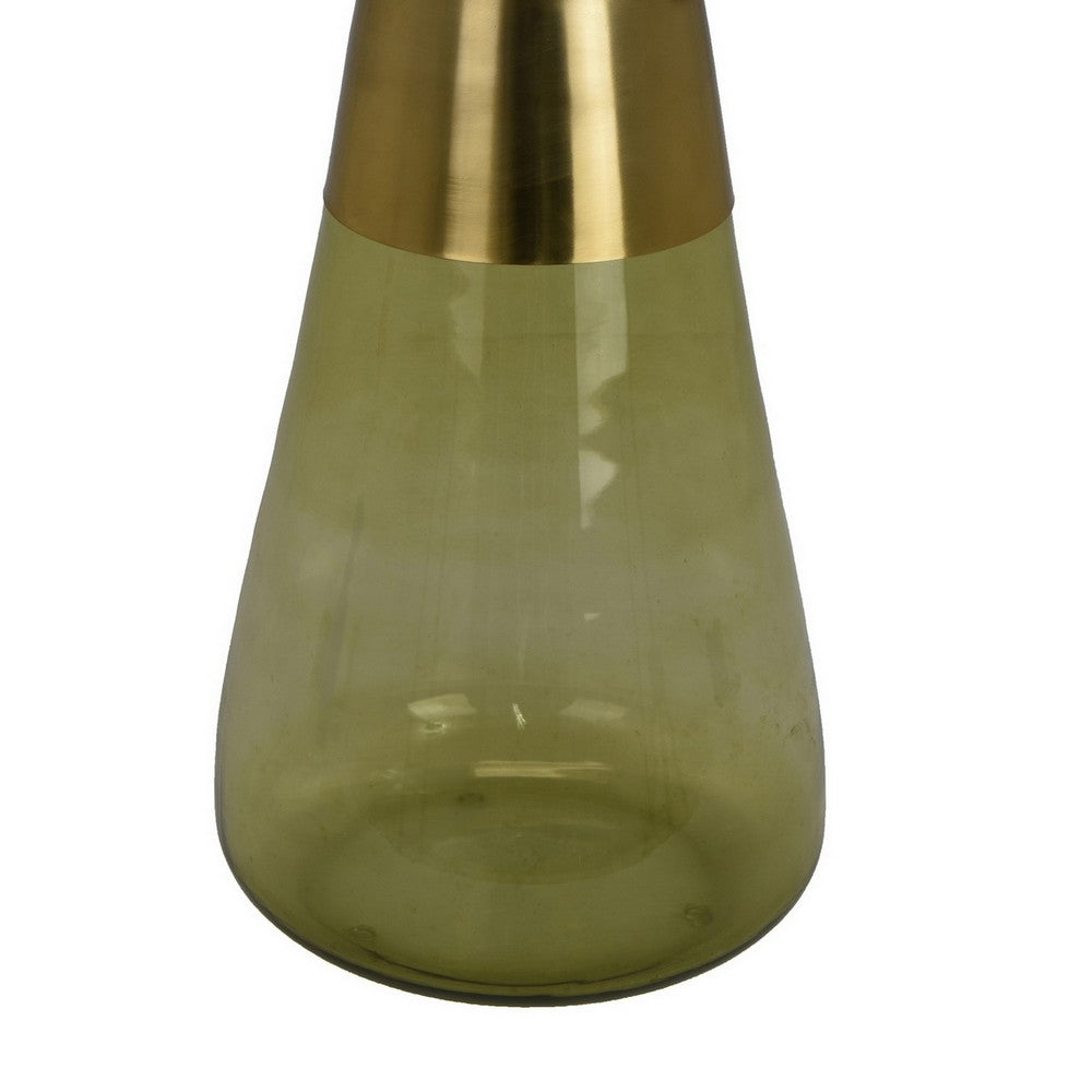 Palio Plant Stand Accent Table, Round Gold Metal, Green Glass Tapered -BM331019