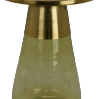 Palio Plant Stand Accent Table, Round Gold Metal, Green Glass Tapered -BM331019