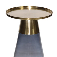Palio Plant Stand Table, Round Gold Metal Top, Blue Glass Tapered Base -BM331020