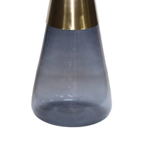 Palio Plant Stand Table, Round Gold Metal Top, Blue Glass Tapered Base -BM331020