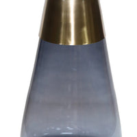 Palio Plant Stand Table, Round Gold Metal Top, Blue Glass Tapered Base -BM331020