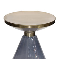 Palio Plant Stand Table, Round Gold Metal, Blue Glass Base, Hourglass -BM331021