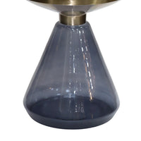 Palio Plant Stand Table, Round Gold Metal, Blue Glass Base, Hourglass -BM331021