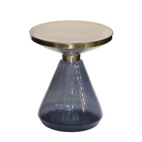 Palio Plant Stand Table, Round Gold Metal, Blue Glass Base, Hourglass -BM331021