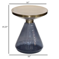 Palio Plant Stand Table, Round Gold Metal, Blue Glass Base, Hourglass -BM331021
