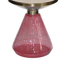 Palio Plant Stand Table, Round Gold Metal, Pink Glass Base, Hourglass -BM331023