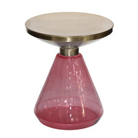 Palio Plant Stand Table, Round Gold Metal, Pink Glass Base, Hourglass -BM331023