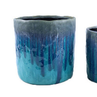 Foy Tall Planter Set of 2, Two Tone Blue Ceramic, Round, Modern Style -BM331024