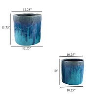 Foy Tall Planter Set of 2, Two Tone Blue Ceramic, Round, Modern Style -BM331024