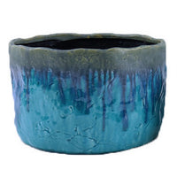 Foy Wide Planter Set of 2, Two Tone Blue Ceramic, Round, Modern Style -BM331025