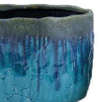 Foy Wide Planter Set of 2, Two Tone Blue Ceramic, Round, Modern Style -BM331025