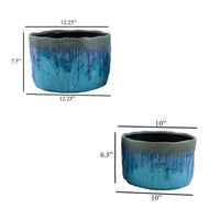 Foy Wide Planter Set of 2, Two Tone Blue Ceramic, Round, Modern Style -BM331025