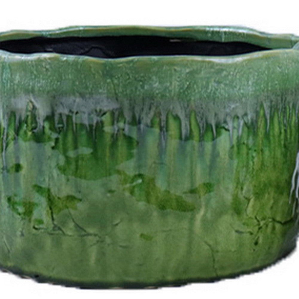 Foy Wide Planter Set of 2, Two Tone Green Ceramic, Round, Modern Style -BM331027