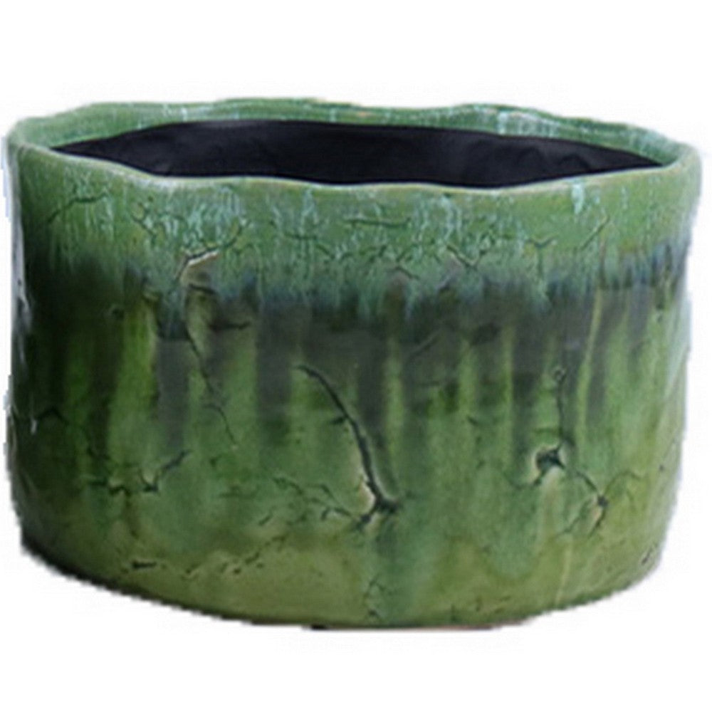 Foy Wide Planter Set of 2, Two Tone Green Ceramic, Round, Modern Style -BM331027