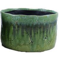 Foy Wide Planter Set of 2, Two Tone Green Ceramic, Round, Modern Style -BM331027