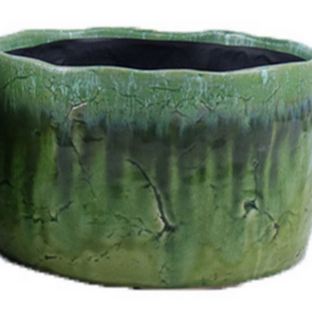 Foy Wide Planter Set of 2, Two Tone Green Ceramic, Round, Modern Style -BM331027