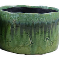 Foy Wide Planter Set of 2, Two Tone Green Ceramic, Round, Modern Style -BM331027