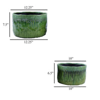 Foy Wide Planter Set of 2, Two Tone Green Ceramic, Round, Modern Style -BM331027