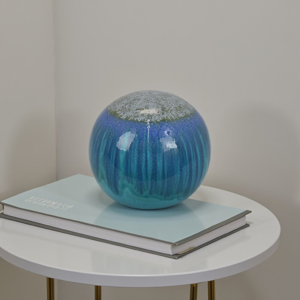 Mary Tabletop Accent Decor, Modern Round Orb, 10 Inch Blue Ceramic -BM331028