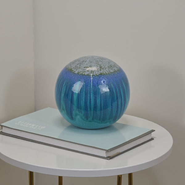 Mary Tabletop Accent Decor, Modern Round Orb, 10 Inch Blue Ceramic -BM331028