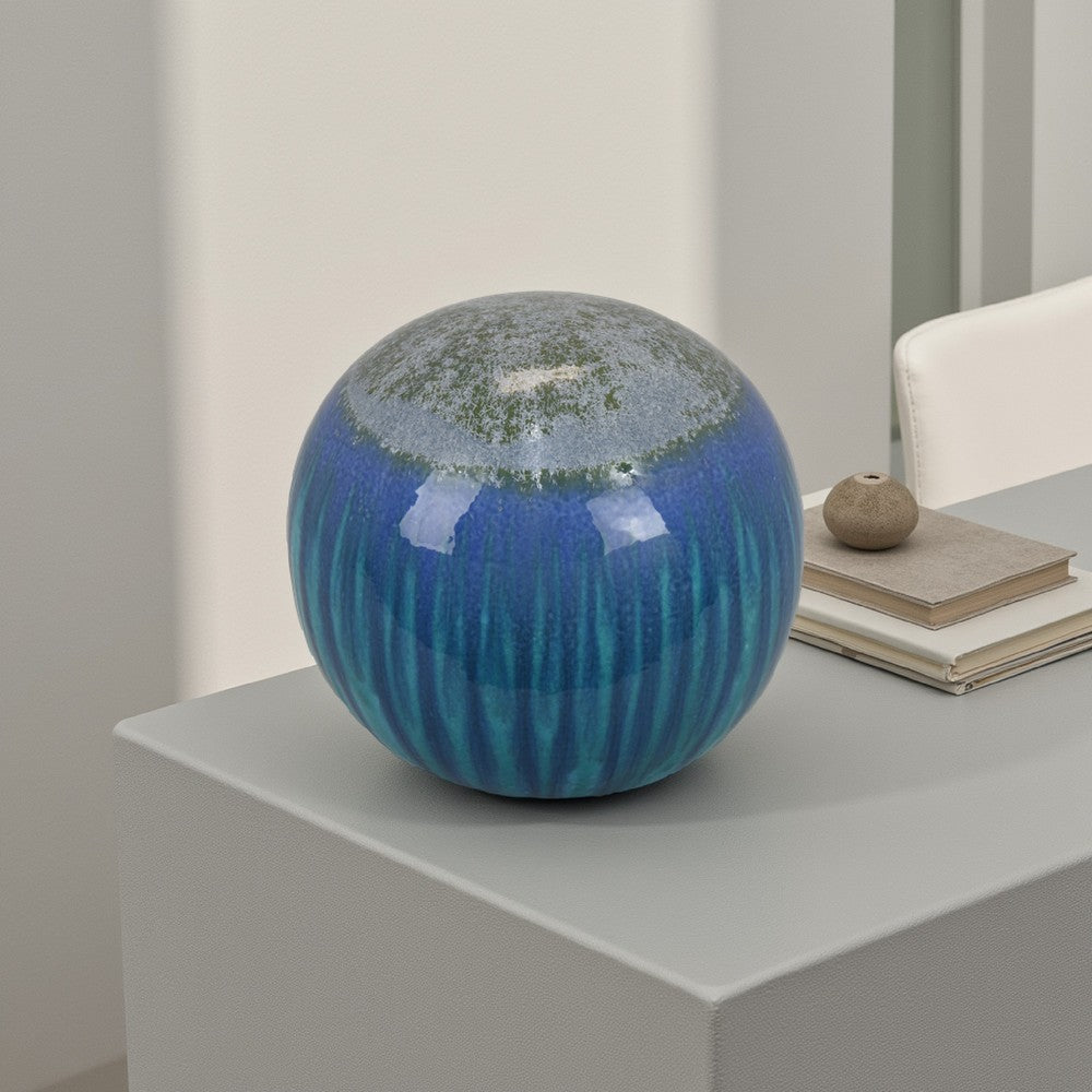 Mary Tabletop Accent Decor, Modern Round Orb, 12 Inch Blue Ceramic -BM331029