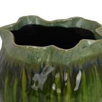 Balie Accent Vase, Green Ceramic Irregular Top Edge, Modern 10 Inch -BM331030