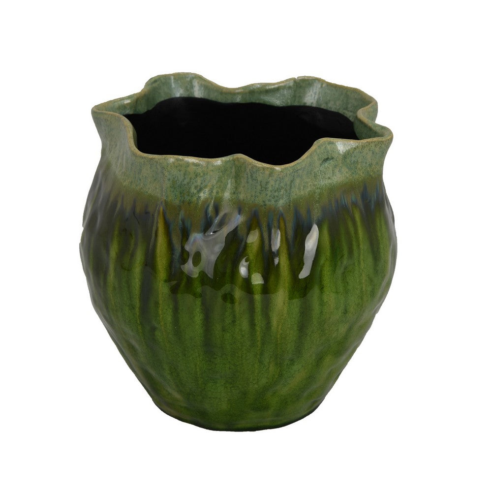 Balie Accent Vase, Green Ceramic Irregular Top Edge, Modern 10 Inch -BM331030