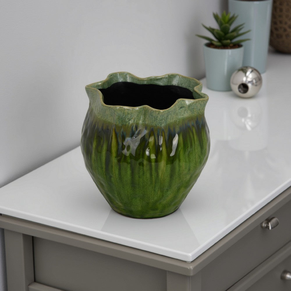Balie Accent Vase, Green Ceramic Irregular Top Edge, Modern 10 Inch -BM331030