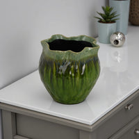 Balie Accent Vase, Green Ceramic Irregular Top Edge, Modern 10 Inch -BM331030