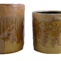 Foy Tall Planter Set of 2, Dual Mustard Brown Ceramic, Round Modern -BM331033