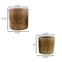 Foy Tall Planter Set of 2, Dual Mustard Brown Ceramic, Round Modern -BM331033