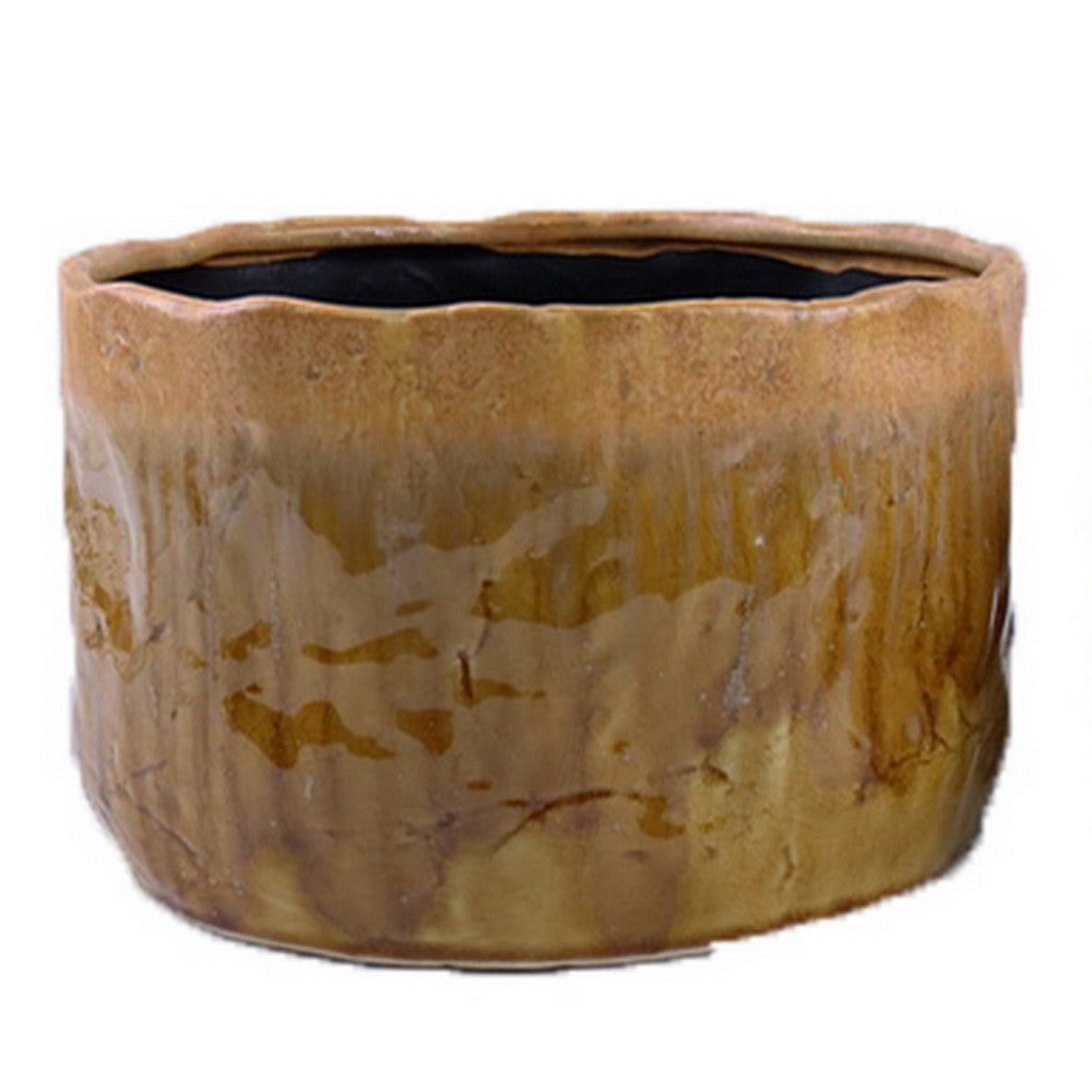 Foy Wide Planter Set of 2, Two Tone Brown Ceramic, Round Modern -BM331034