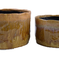 Foy Wide Planter Set of 2, Two Tone Brown Ceramic, Round Modern -BM331034
