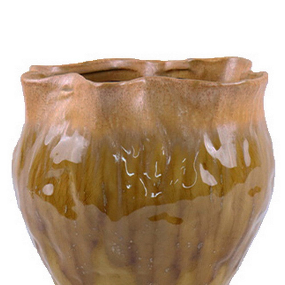 Balie Accent Vase, Brown Ceramic, Irregular Top Edge, Modern 10 Inch -BM331035