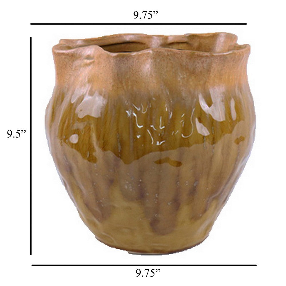 Balie Accent Vase, Brown Ceramic, Irregular Top Edge, Modern 10 Inch -BM331035