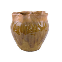 Balie Accent Vase, Brown Ceramic, Irregular Top Edge, Modern 10 Inch -BM331035
