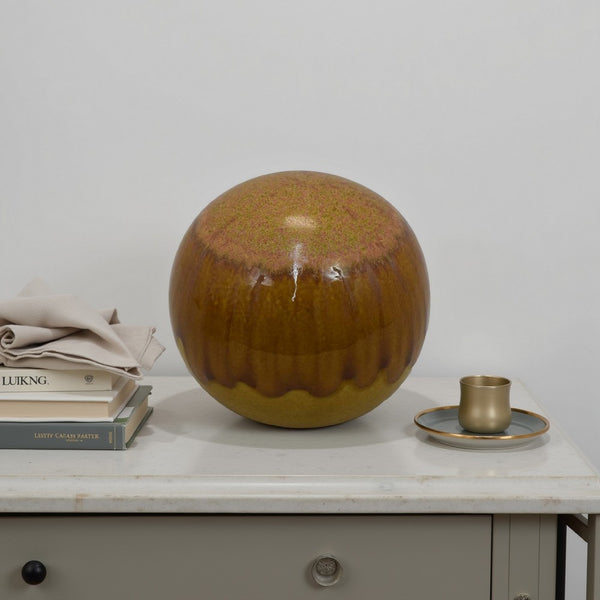 Mary Tabletop Accent Decor, Modern Round Orb, 10 Inch Brown Ceramic -BM331036