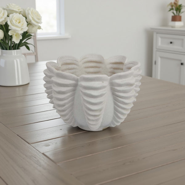 Coral Accent Vase, White Ceramic Finish, Coastal Design, 10 Inch -BM331039