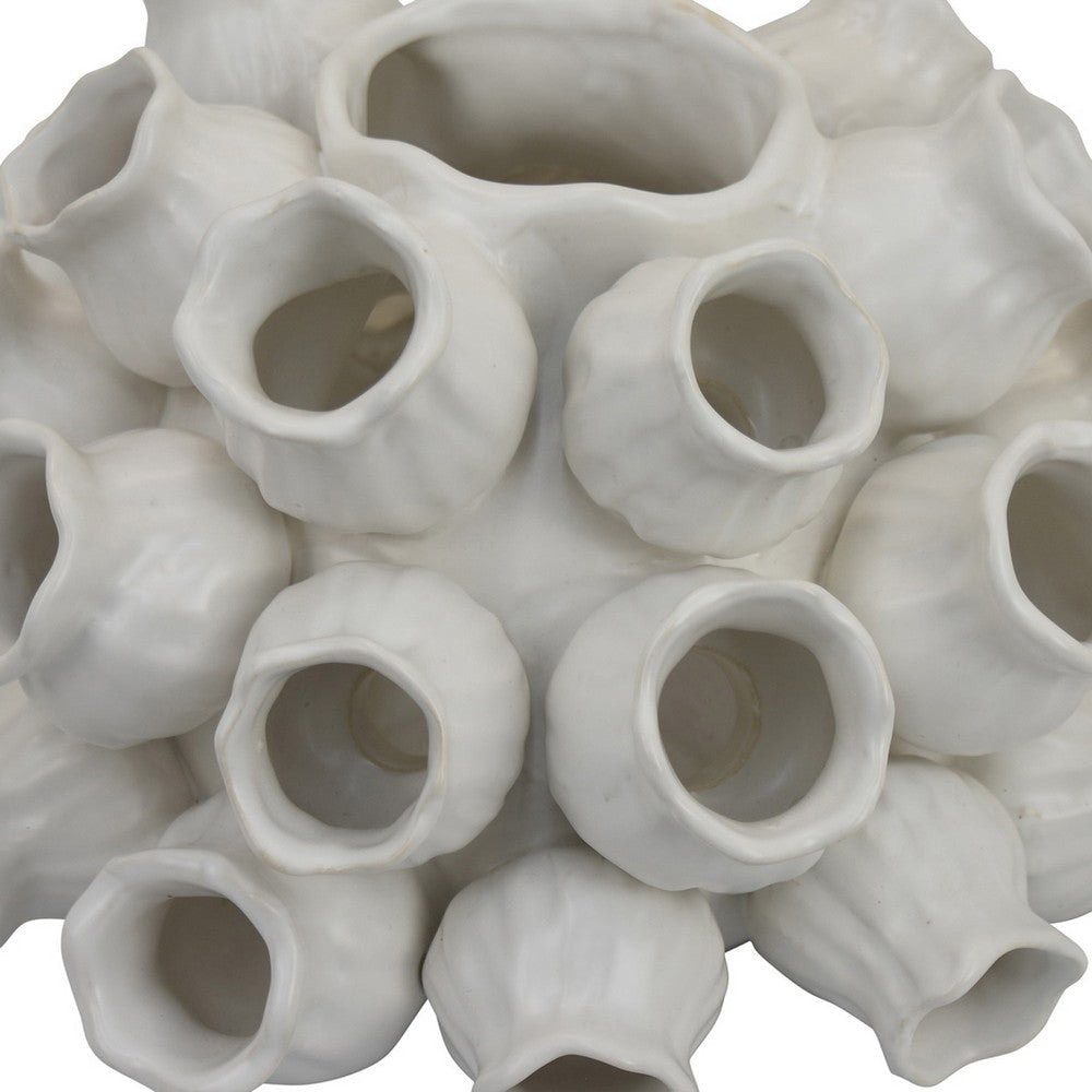 Coral Accent Vase, White Ceramic Finish, Coastal Design, 11 Inch -BM331040