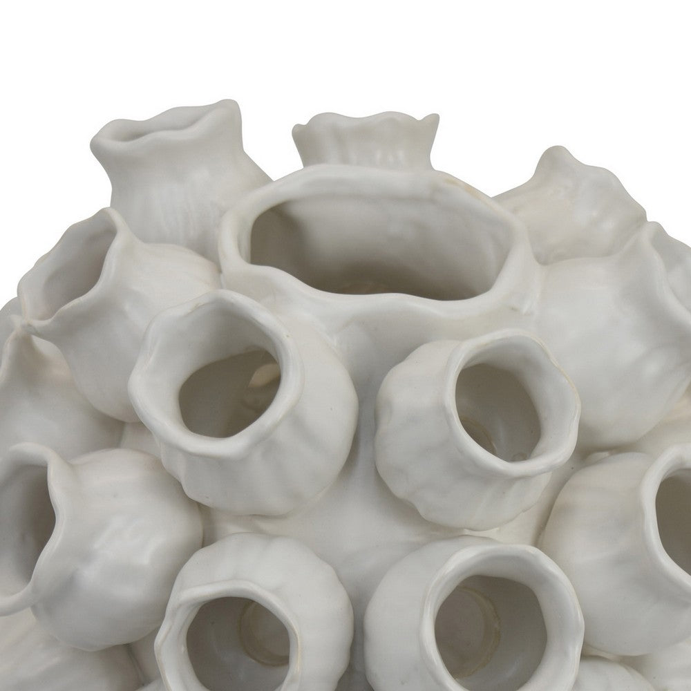 Coral Accent Vase, White Ceramic Finish, Coastal Design, 11 Inch -BM331040