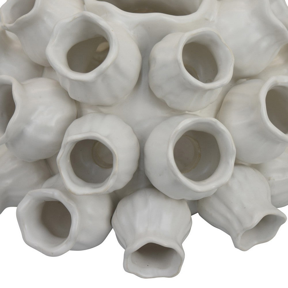 Coral Accent Vase, White Ceramic Finish, Coastal Design, 11 Inch -BM331040