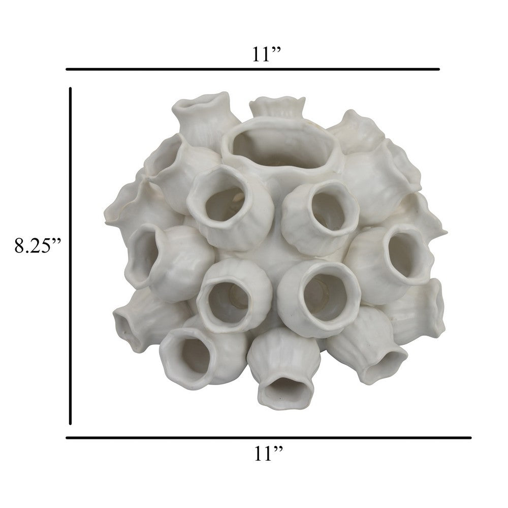 Coral Accent Vase, White Ceramic Finish, Coastal Design, 11 Inch -BM331040