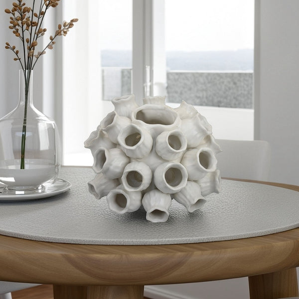 Coral Accent Vase, White Ceramic Finish, Coastal Design, 11 Inch -BM331040