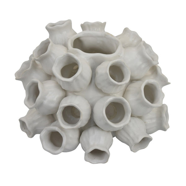 Coral Accent Vase, White Ceramic Finish, Coastal Design, 11 Inch -BM331040