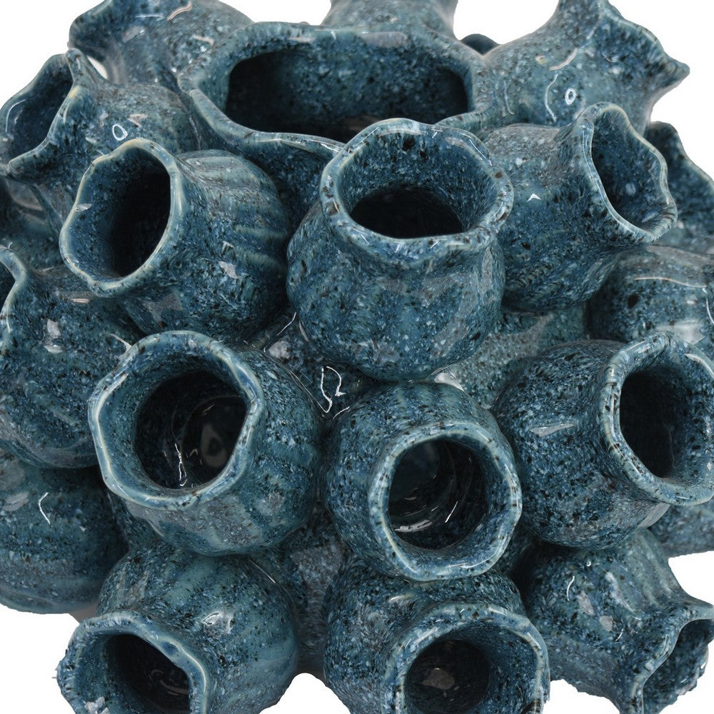 Coral Accent Vase, Dark Blue Ceramic Finish, Coastal Design, 11 Inch -BM331041