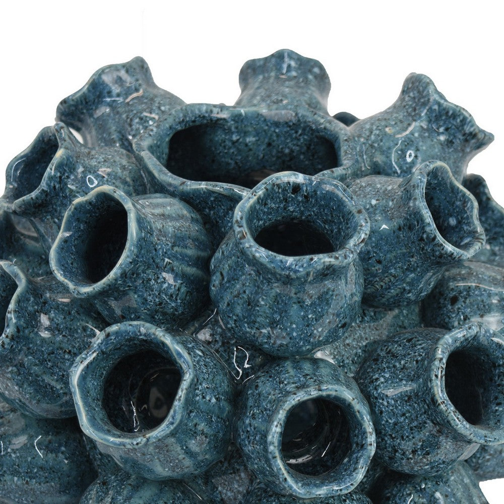 Coral Accent Vase, Dark Blue Ceramic Finish, Coastal Design, 11 Inch -BM331041
