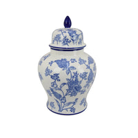 Temple Jar, Blue Floral Design, White Ceramic, Vintage Style, 16 Inch -BM331042