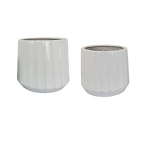 Fusie Planter Set of 2, Round, White Finish Ceramic, Vertical Faceted -BM331043